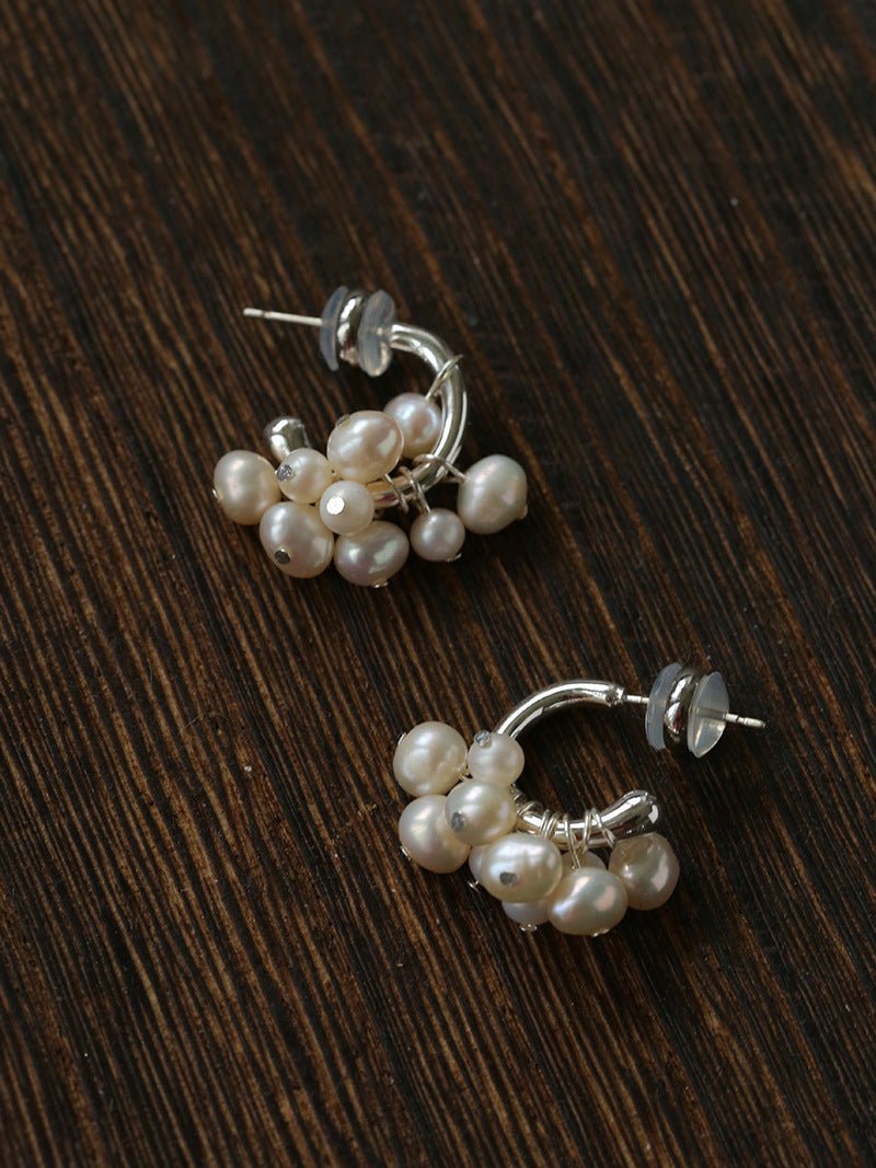 Ethereal Dream Cloud Drop Earrings - Textured C - Hoop with Pearls & Glass Beads - floysun