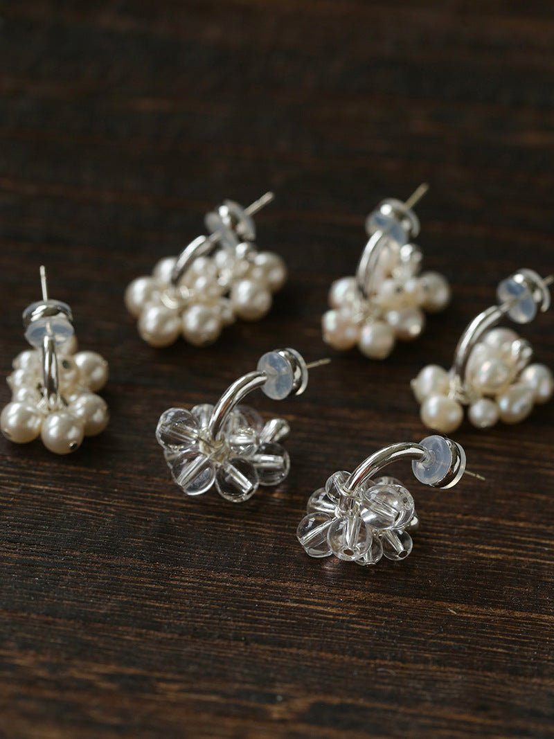 Ethereal Dream Cloud Drop Earrings - Textured C - Hoop with Pearls & Glass Beads - floysun