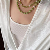 Ethereal Glow - Natural Peridot Chips & Pearl Choker Necklace - floysun