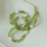 Ethereal Glow - Natural Peridot Chips & Pearl Choker Necklace - floysun