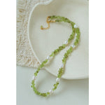 Ethereal Glow - Natural Peridot Chips & Pearl Choker Necklace - floysun