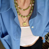 Ethereal Glow - Natural Peridot Chips & Pearl Choker Necklace - floysun