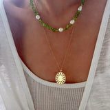 Ethereal Glow - Natural Peridot Chips & Pearl Choker Necklace - floysun