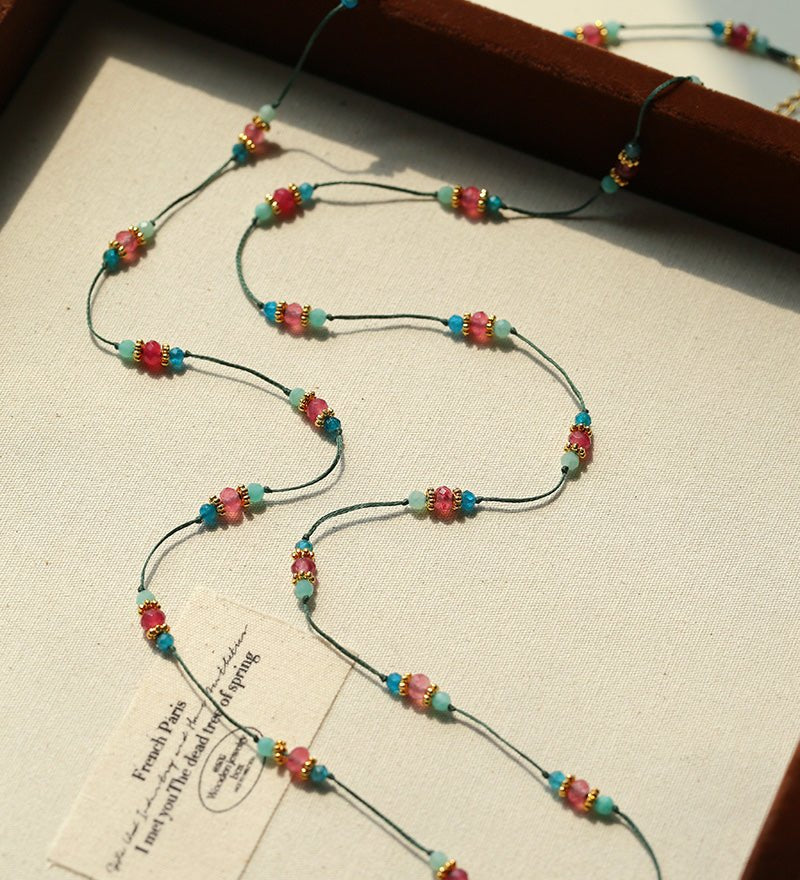Ethereal Horizon Pink Tourmaline Wax Cord Necklace - floysun