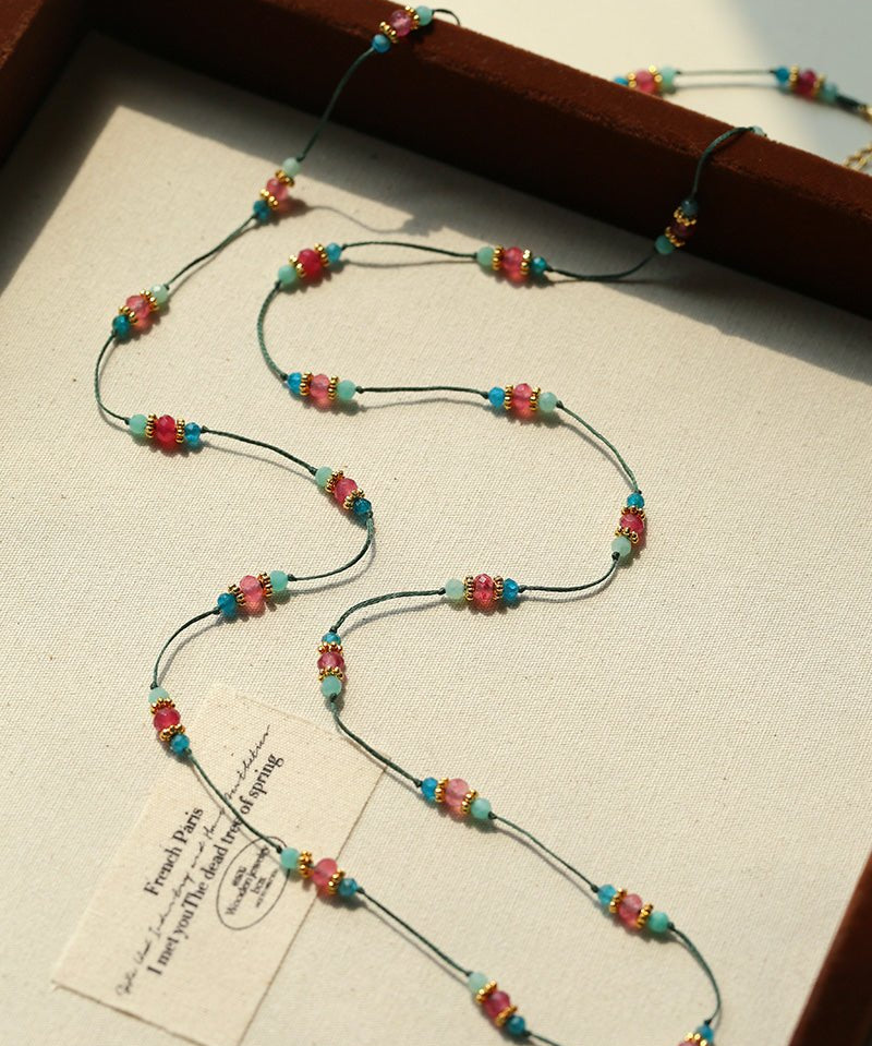 Ethereal Horizon Pink Tourmaline Wax Cord Necklace - floysun