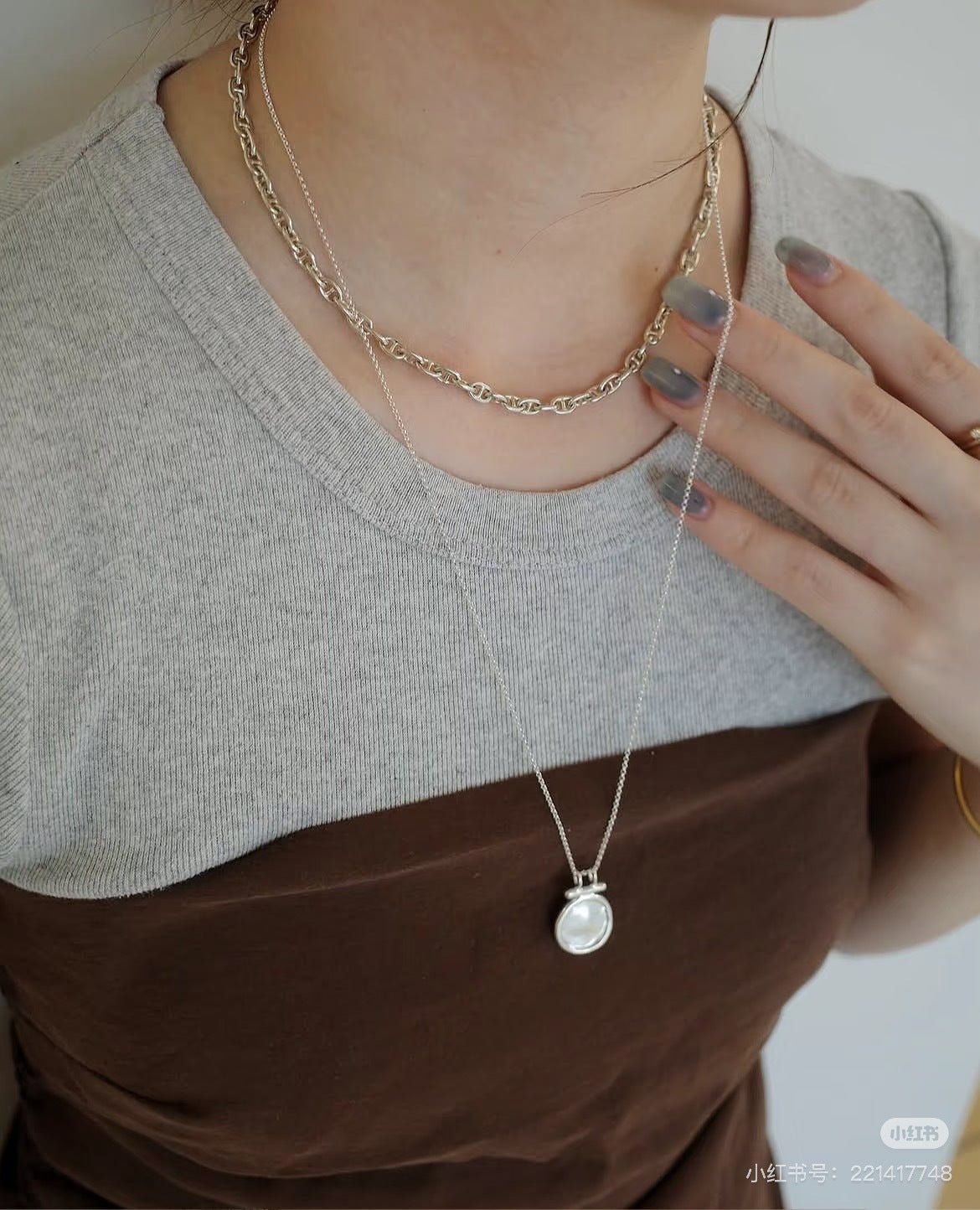 Ethereal Natural White Chalcedony Oval Pendant Necklace - Handcrafted S925 Sterling Silver Beaded Chain Choker - floysun
