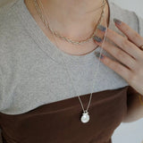 Ethereal Natural White Chalcedony Oval Pendant Necklace - Handcrafted S925 Sterling Silver Beaded Chain Choker - floysun