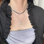 Ethereal Natural White Chalcedony Oval Pendant Necklace - Handcrafted S925 Sterling Silver Beaded Chain Choker - floysun