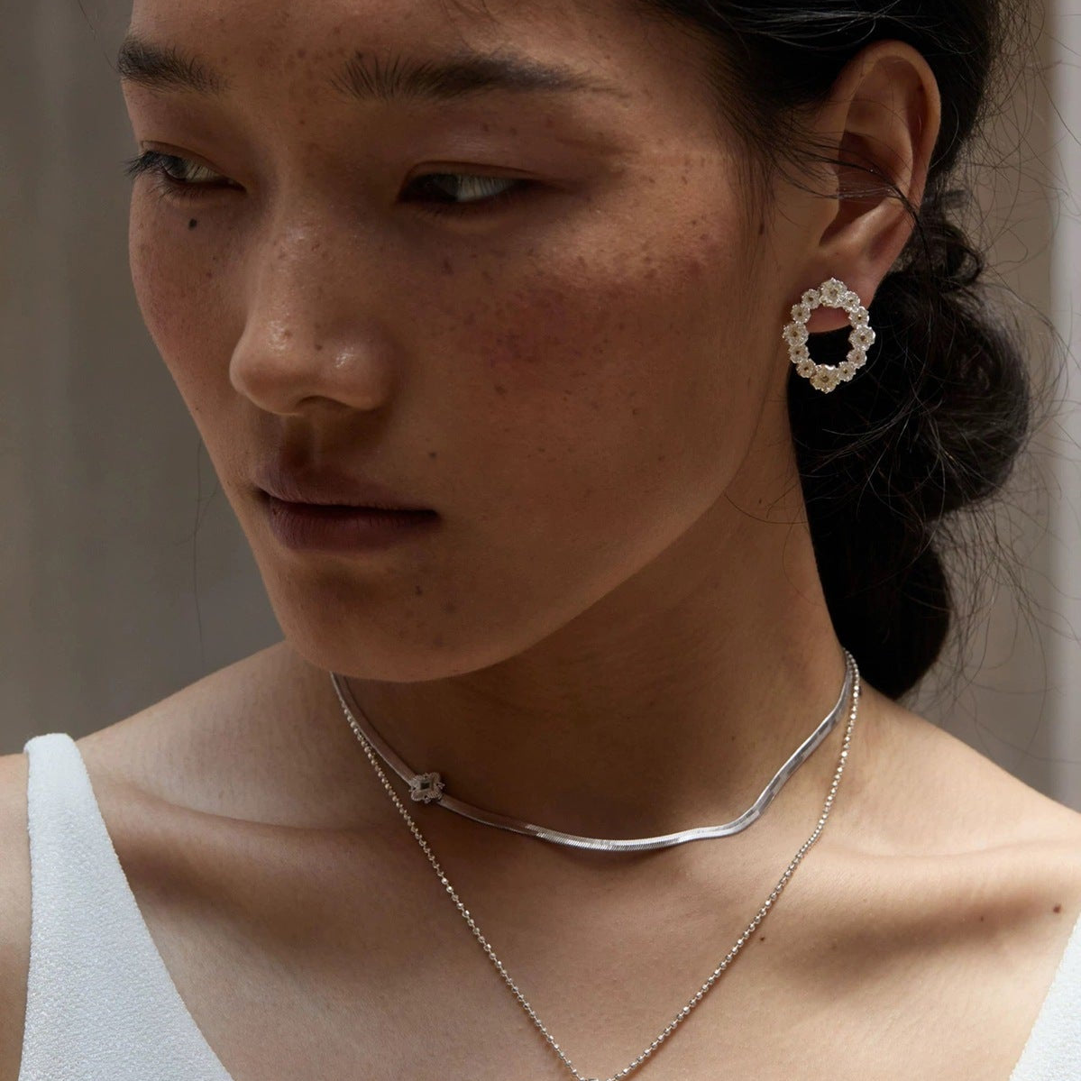 Ethereal Natural White Chalcedony Oval Pendant Necklace - Handcrafted S925 Sterling Silver Beaded Chain Choker - floysun