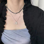 Ethereal Natural White Chalcedony Oval Pendant Necklace - Handcrafted S925 Sterling Silver Beaded Chain Choker - floysun