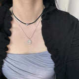 Ethereal Natural White Chalcedony Oval Pendant Necklace - Handcrafted S925 Sterling Silver Beaded Chain Choker - floysun