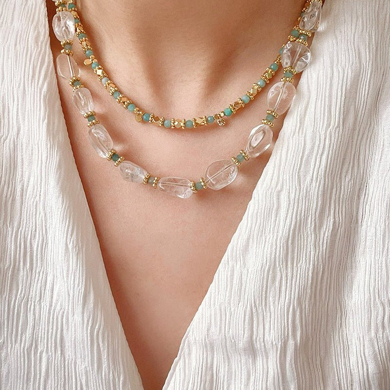 Ethereal Rock Crystal & Amazonite Necklace - floysun