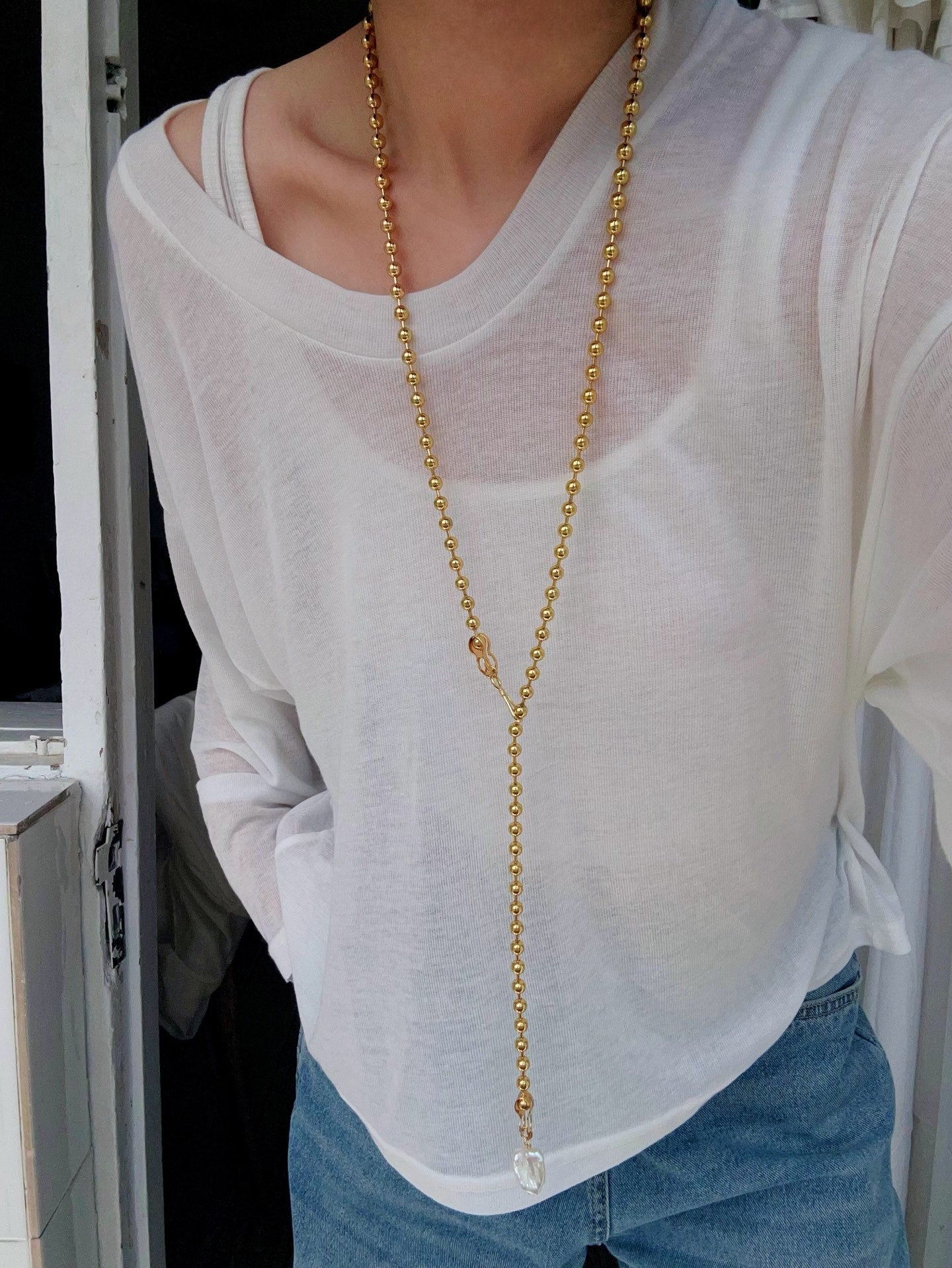 European Baroque Pearl Bead Chain Long Necklace - floysun