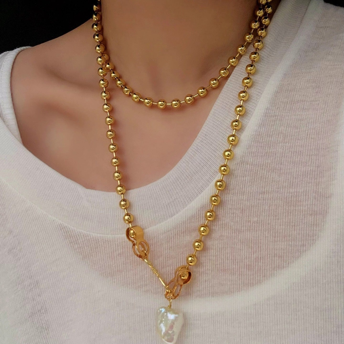 European Baroque Pearl Bead Chain Long Necklace - floysun