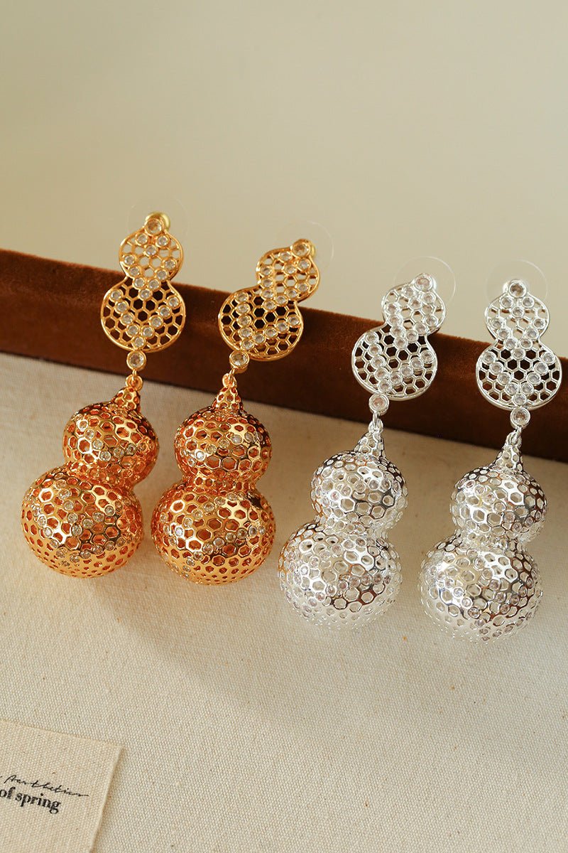 Exaggerated Hollow Gourd “A Hundred Blessings” Earrings - floysun