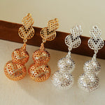 Exaggerated Hollow Gourd “A Hundred Blessings” Earrings - floysun
