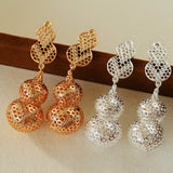 Exaggerated Hollow Gourd “A Hundred Blessings” Earrings - floysun
