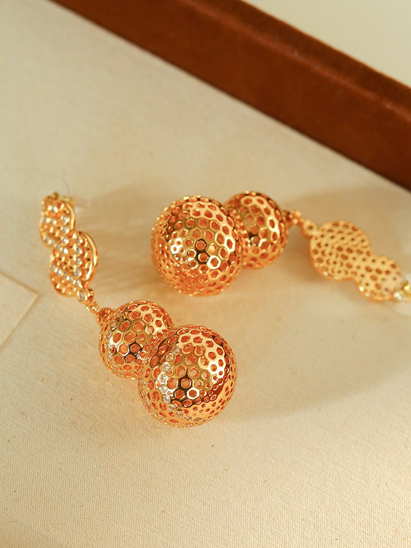 Exaggerated Hollow Gourd “A Hundred Blessings” Earrings - floysun