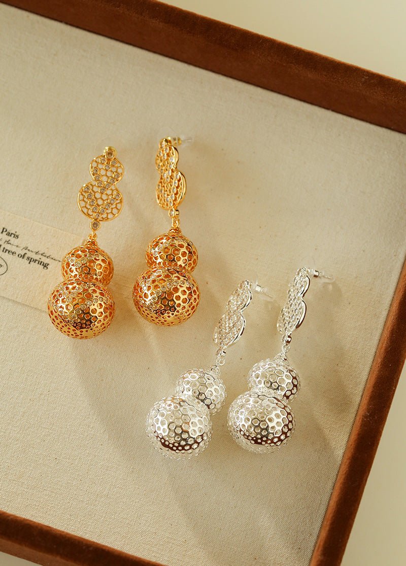 Exaggerated Hollow Gourd “A Hundred Blessings” Earrings - floysun