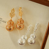 Exaggerated Hollow Gourd “A Hundred Blessings” Earrings - floysun