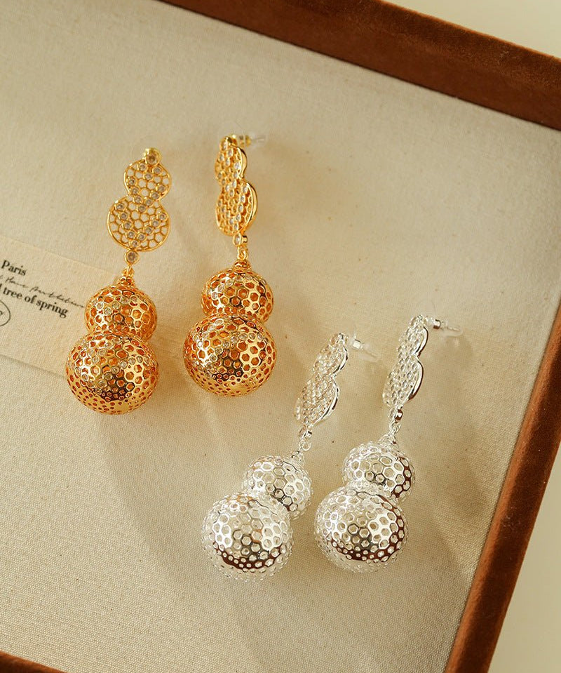 Exaggerated Hollow Gourd “A Hundred Blessings” Earrings - floysun