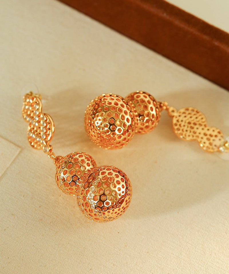 Exaggerated Hollow Gourd “A Hundred Blessings” Earrings - floysun