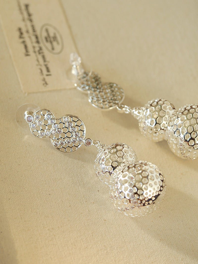 Exaggerated Hollow Gourd “A Hundred Blessings” Earrings - floysun
