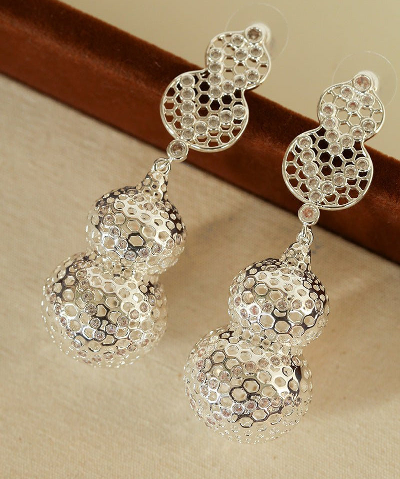 Exaggerated Hollow Gourd “A Hundred Blessings” Earrings - floysun