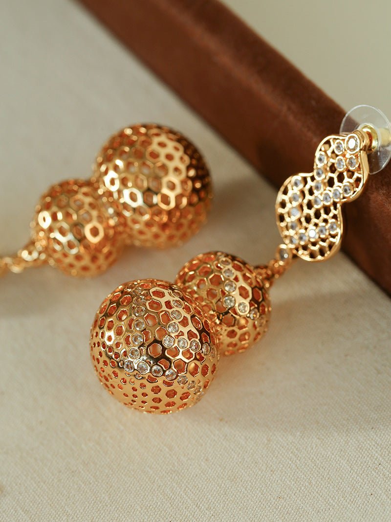 Exaggerated Hollow Gourd “A Hundred Blessings” Earrings - floysun