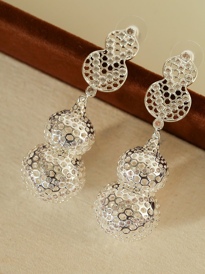 Exaggerated Hollow Gourd “A Hundred Blessings” Earrings - floysun