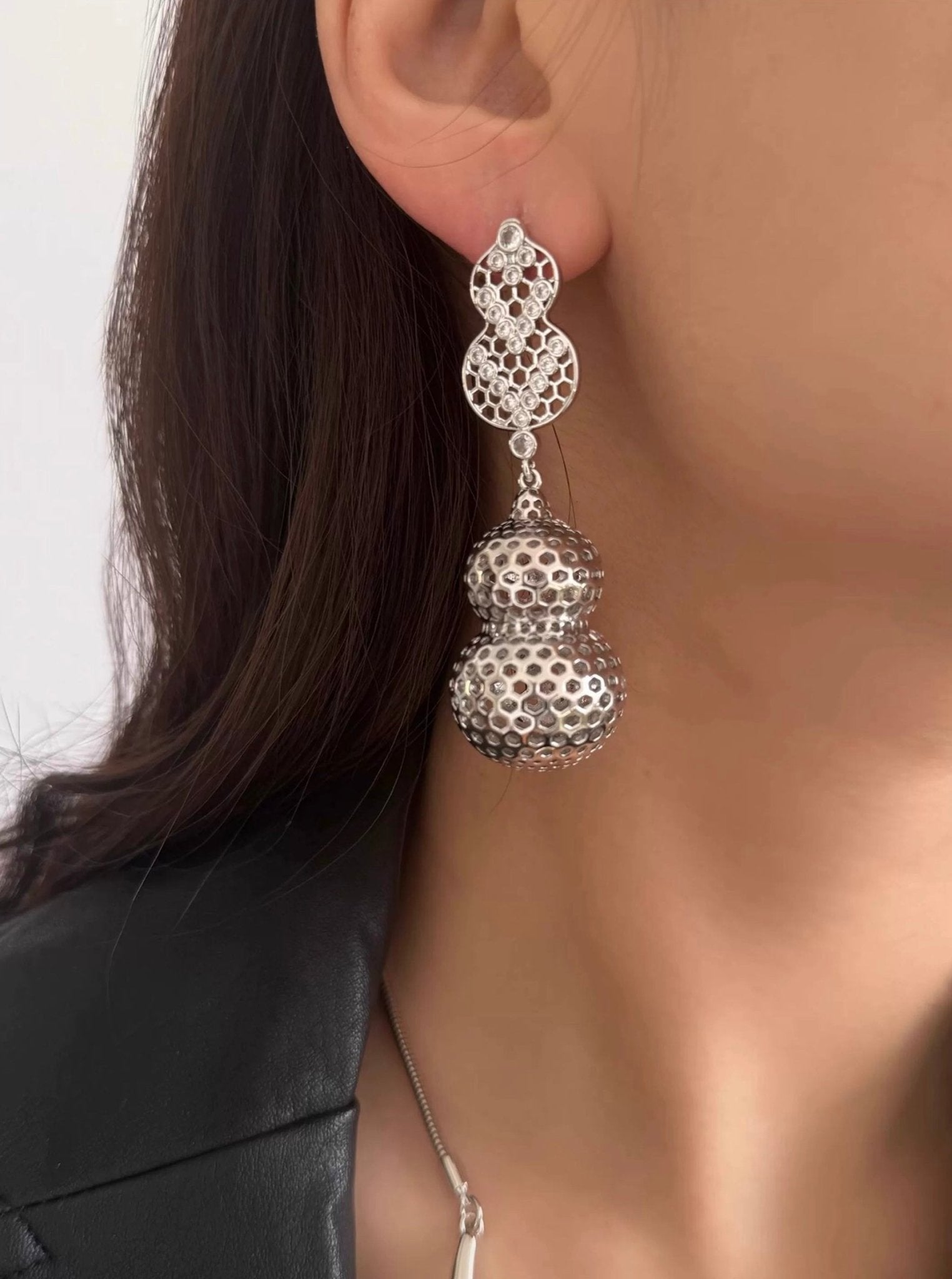 Exaggerated Hollow Gourd “A Hundred Blessings” Earrings - floysun