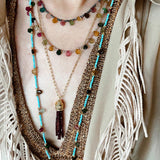 Exclusive Semi - Luxury Turquoise & Rainbow Tourmaline Long Necklace - floysun