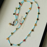 Exclusive Semi - Luxury Turquoise & Rainbow Tourmaline Long Necklace - floysun