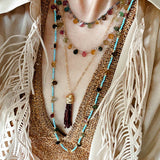 Exclusive Semi - Luxury Turquoise & Rainbow Tourmaline Long Necklace - floysun
