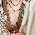 Exclusive Semi - Luxury Turquoise & Rainbow Tourmaline Long Necklace - floysun