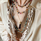 Exclusive Semi - Luxury Turquoise & Rainbow Tourmaline Long Necklace - floysun