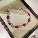 Exquisite Ruby Teardrop & Diamond Bracelet with Four - Leaf Clover Accents - floysun