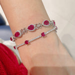 Exquisite Ruby Teardrop & Diamond Bracelet with Four - Leaf Clover Accents - floysun