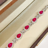 Exquisite Ruby Teardrop & Diamond Bracelet with Four - Leaf Clover Accents - floysun