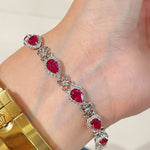 Exquisite Ruby Teardrop & Diamond Bracelet with Four - Leaf Clover Accents - floysun