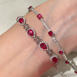 Exquisite Ruby Teardrop & Diamond Bracelet with Four - Leaf Clover Accents - floysun