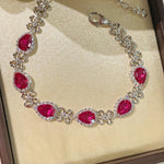 Exquisite Ruby Teardrop & Diamond Bracelet with Four - Leaf Clover Accents - floysun