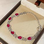 Exquisite Ruby Teardrop & Diamond Bracelet with Four - Leaf Clover Accents - floysun
