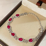 Exquisite Ruby Teardrop & Diamond Bracelet with Four - Leaf Clover Accents - floysun