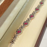Exquisite Ruby Teardrop & Diamond Bracelet with Four - Leaf Clover Accents - floysun