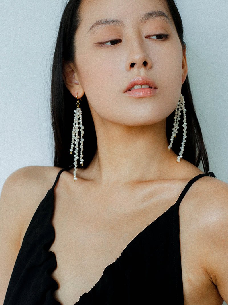 Extra - Long Irregular Pearl Drop Earrings – Ocean - Inspired Elegance - floysun