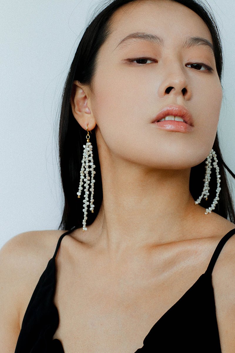 Extra - Long Irregular Pearl Drop Earrings – Ocean - Inspired Elegance - floysun