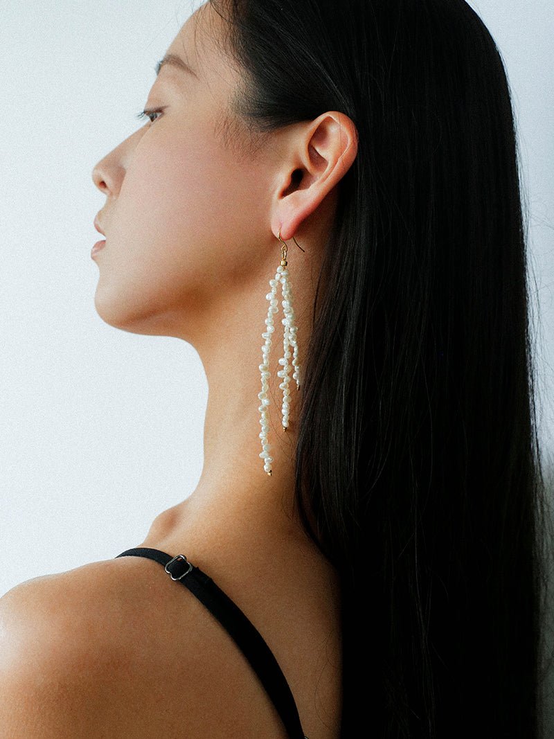 Extra - Long Irregular Pearl Drop Earrings – Ocean - Inspired Elegance - floysun