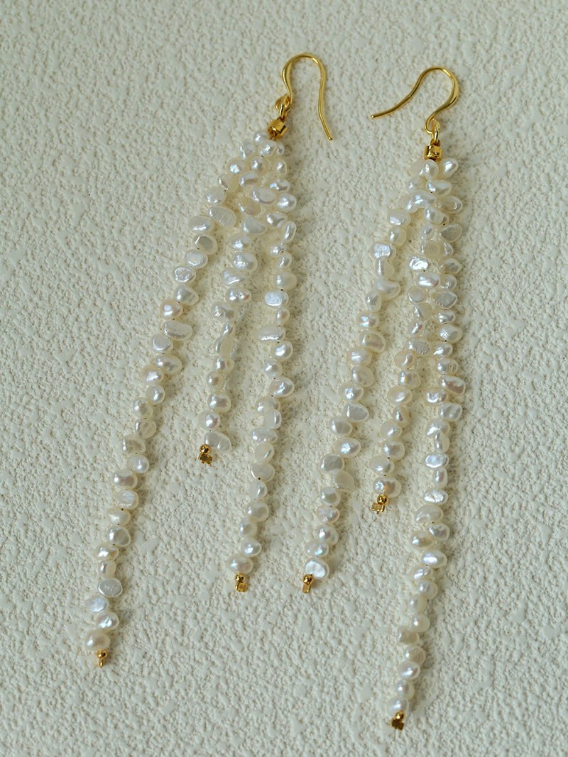 Extra - Long Irregular Pearl Drop Earrings – Ocean - Inspired Elegance - floysun