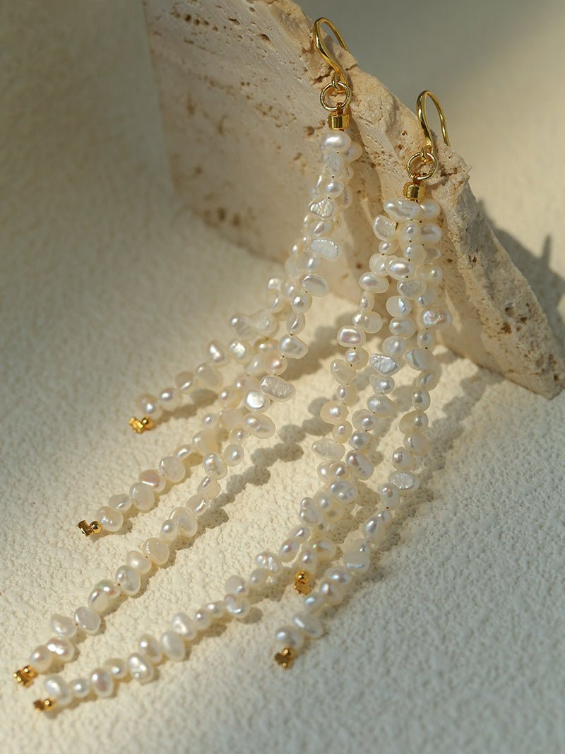 Extra - Long Irregular Pearl Drop Earrings – Ocean - Inspired Elegance - floysun